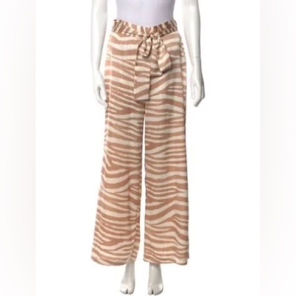MISA Los Angeles Wide Leg Santa Pants in Caramel Zebra Animal Print